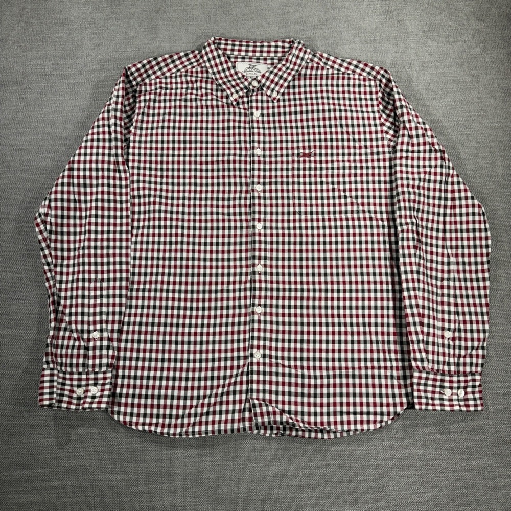Madda Fella Button Down Shirt Mens XL Burgundy Gingham Check Excellent‎ Cotton